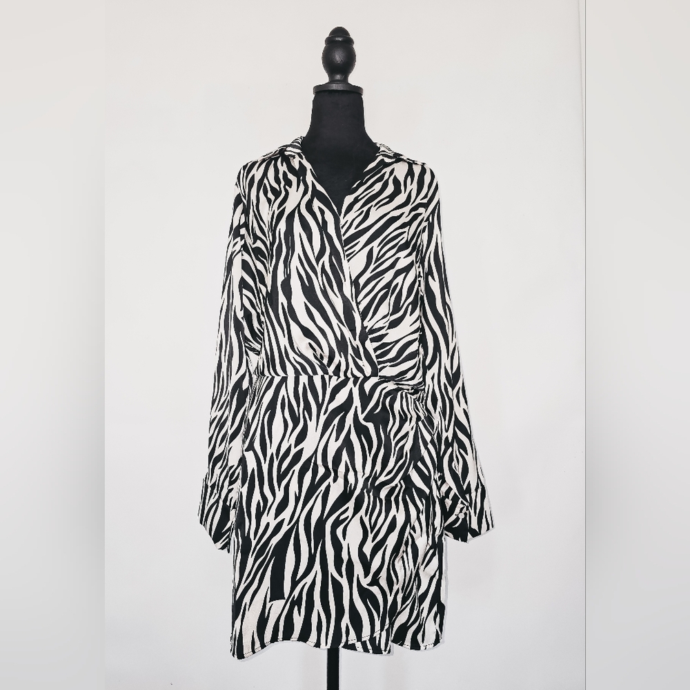 Chic Zebra Patterned Long Sleeve Dress